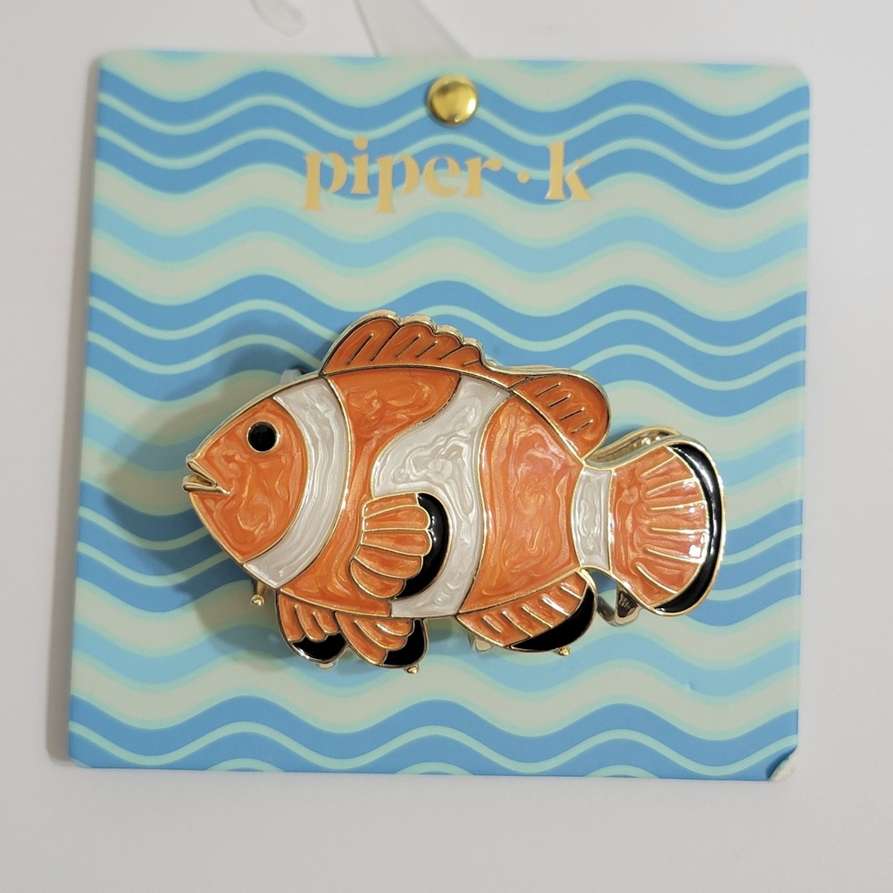 Piper K Clownfish Hair Claw Clip Orange White Enamel Tropical Fish Gold Nemo NEW